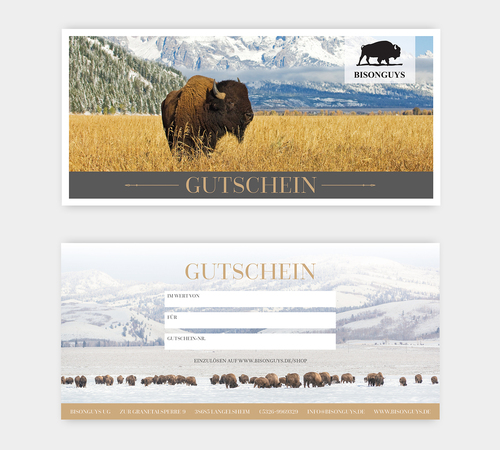 Gutschein-Design für Verkauf von hochwertigem Bisonfleisch