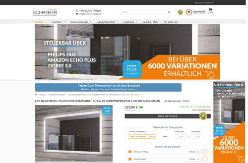  Landing Page für Hersteller und Verkäufer von beleuchteten und unbeleuchteten Spiegeln